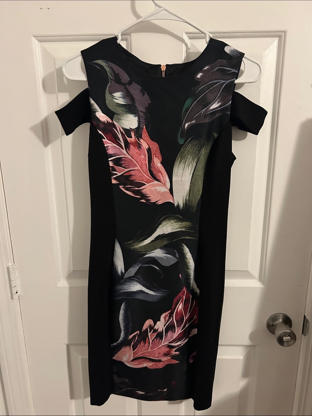 Ted Baker London Black Floral Cold-Shoulder Sheath Midi Dress